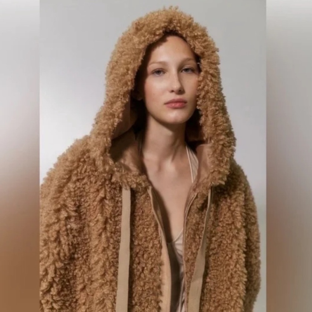 NEW Urban Outfitters Casey Oversized Sherpa Fur Hooded Zip-Up Teddy Jacket S - Picture 4 of 12